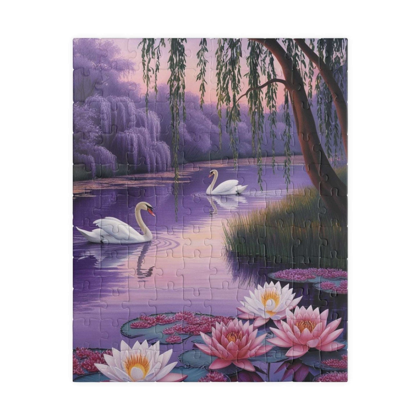 Serene Landscape Puzzle - Swans and Water Lilies - 110, 252, 520, 1014-piece, Gift for Nature Lovers, Family Fun 110 pcs (Vertical) Puzzle The Puzzle Chest
