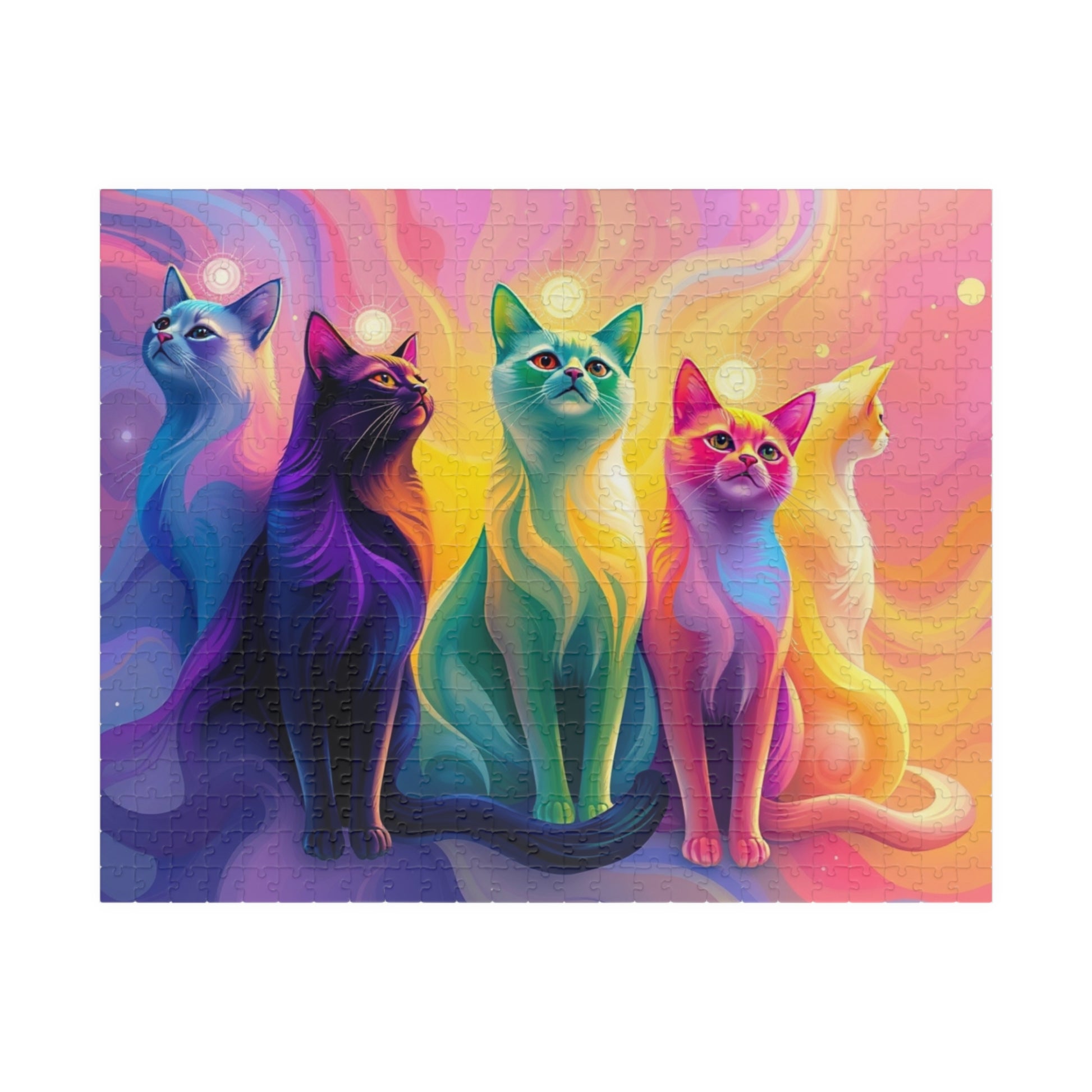 Abstract Cat Jigsaw Puzzle with Rainbow Gradient and Light Aura, Animal Artwork for Art Lover Collector Hobbyist, Best Unique Gift, Colorful 520 pcs (Horizontal) Puzzle The Puzzle Chest