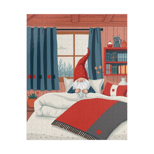 Scandinavian Folk Style Sleeping Gnome Jigsaw Puzzle - Nordic Dwarf Bedtime Scene Puzzle The Puzzle Chest
