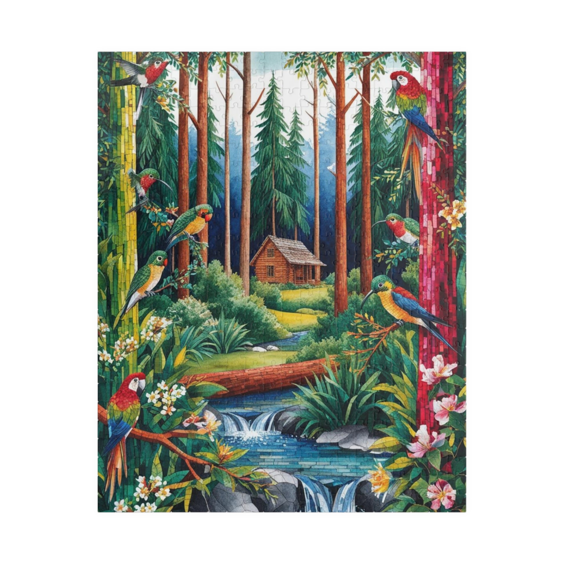 Forest Retreat Mosaic Puzzle - 110-1014 Piece, Tree Birds Cabin Stream Jigsaw Game, Nature Lovers Gift, Relaxing Mindfulness Family Activity 520 pcs (Vertical) Puzzle The Puzzle Chest
