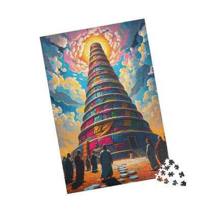 Colorful Tower of Babel Puzzle, Faith Based Jigsaw Game, Mindfulness Activity, Gift for Religious Adult, Challenging Family Fun Brain Teaser