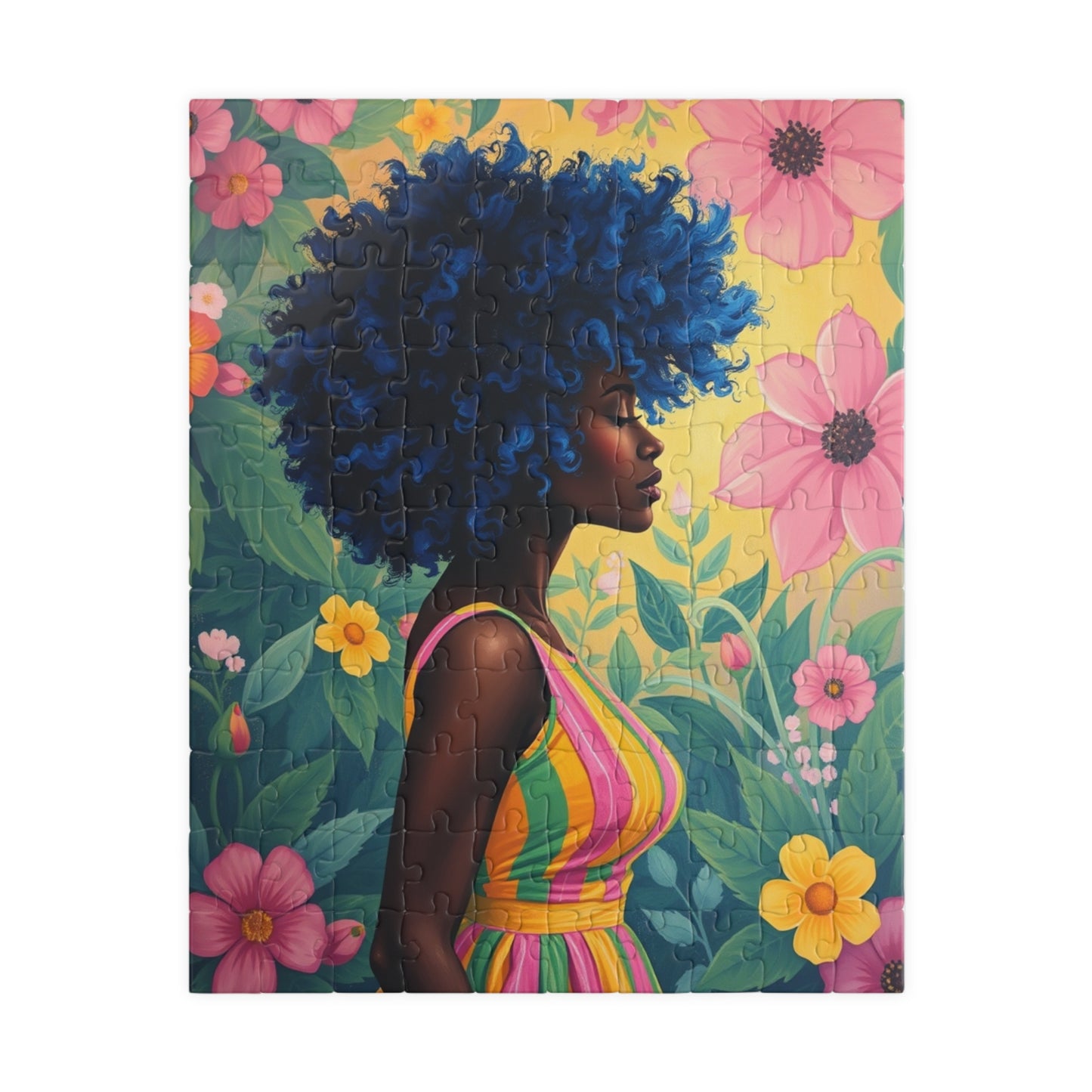 Colorful Floral Afrocentric Puzzle, African American Woman, Black Art-Inspired Game for Families, Gift for Puzzle Lover, Brain Teaser 110 pcs (Vertical) Puzzle The Puzzle Chest