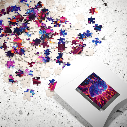 Abstract Human Face Jigsaw Puzzle, Colorful Glowing Electric Lines and Dots Design, Unique Gift for Bold Modern Art Lover Collector Hobbyist Puzzle The Puzzle Chest