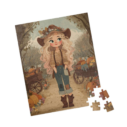 2010s Autumn Cowgirl Jigsaw Puzzle - Hipster Orchard, Fall Theme Game for Family Game Night, Puzzle Lover Gift for Halloween & Thanksgiving 110 pcs (Vertical) Puzzle The Puzzle Chest