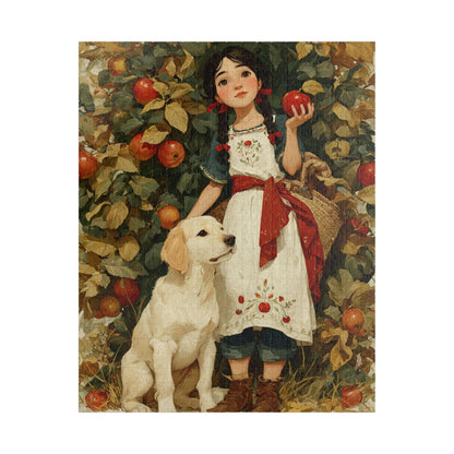 Autumn Orchard Jigsaw Puzzle - Brunette Girl and Dog, Apple Picking Game for Family Night or Solo Fun, Gift, Brain Teaser Puzzle The Puzzle Chest