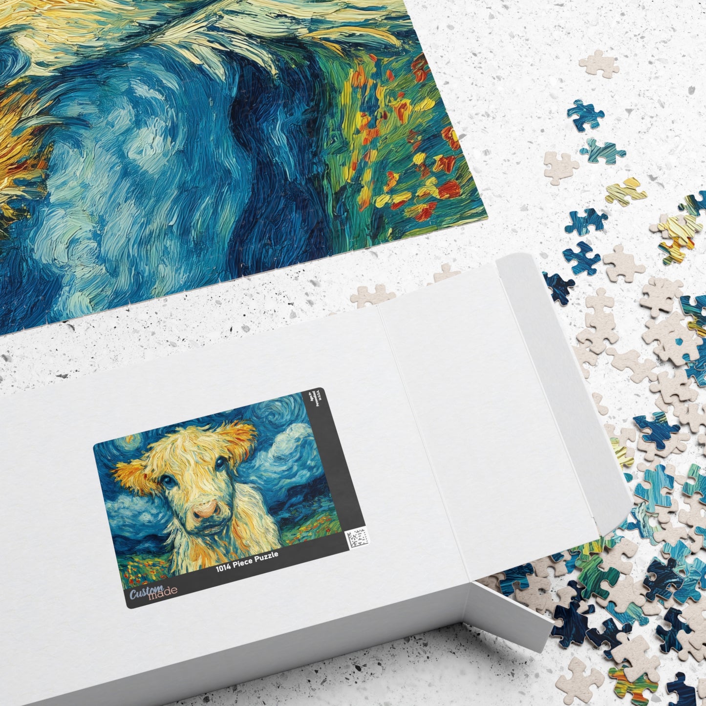 Van Gogh Style Highland Cow Puzzle | 110-1014 Piece Farm Animal Jigsaw Puzzle The Puzzle Chest