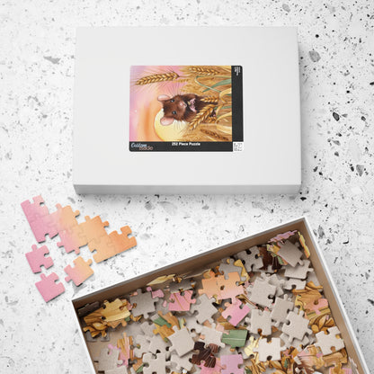 Animal Jigsaw Puzzle Gifted, Cute Mouse in Wheat Field Sunset Art, Animal Lover Brain Teaser Game Family Activity, Relaxing Hobby Enthusiast