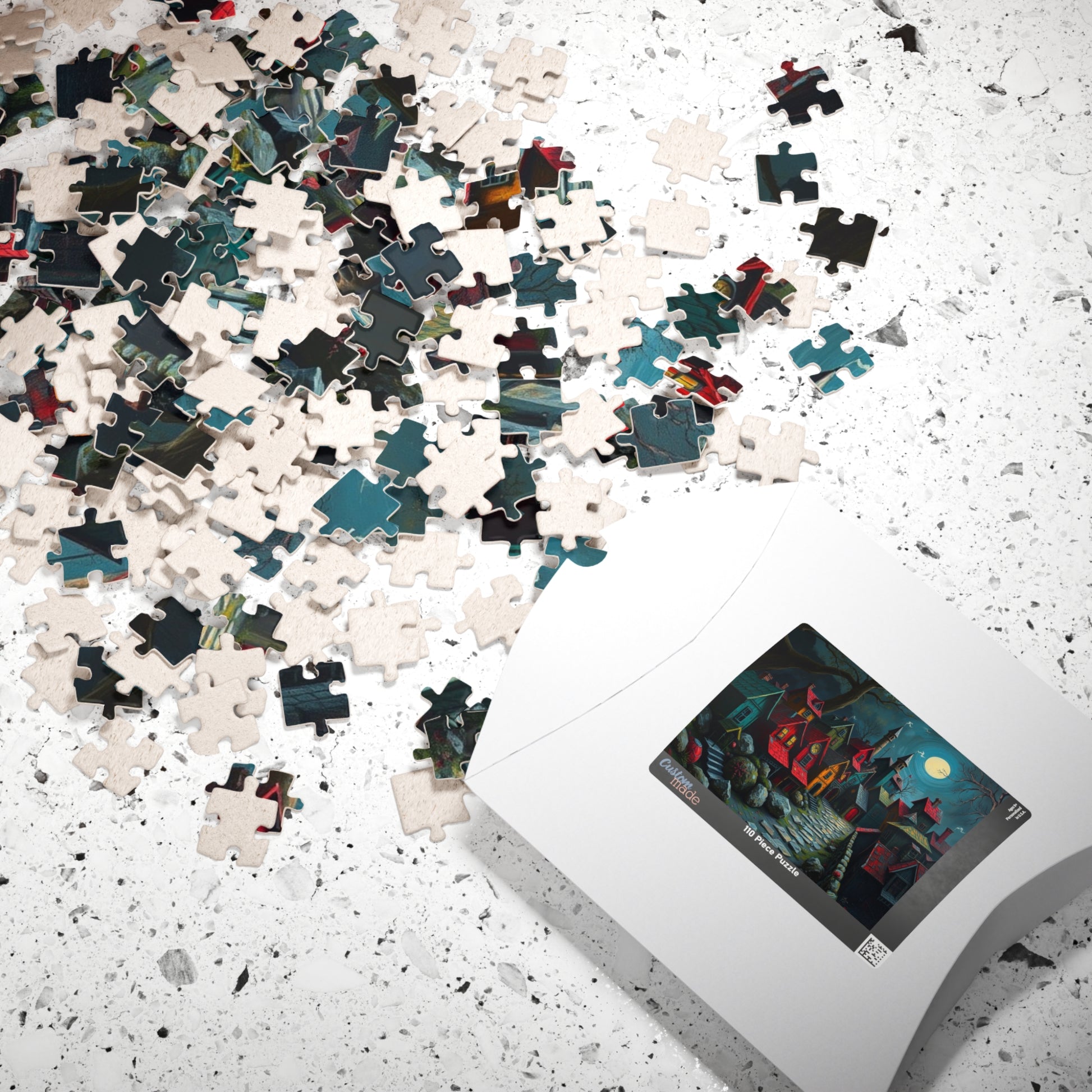 Nighttime Village 3D Puzzle (110, 252, 520, 1014-piece), Haunting Spooky Town at Night, Ideal Puzzle Gift for Gothic Dark Art Lover, Mindful The Puzzle Chest