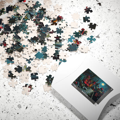 Nighttime Village 3D Puzzle (110, 252, 520, 1014-piece), Haunting Spooky Town at Night, Ideal Puzzle Gift for Gothic Dark Art Lover, Mindful The Puzzle Chest