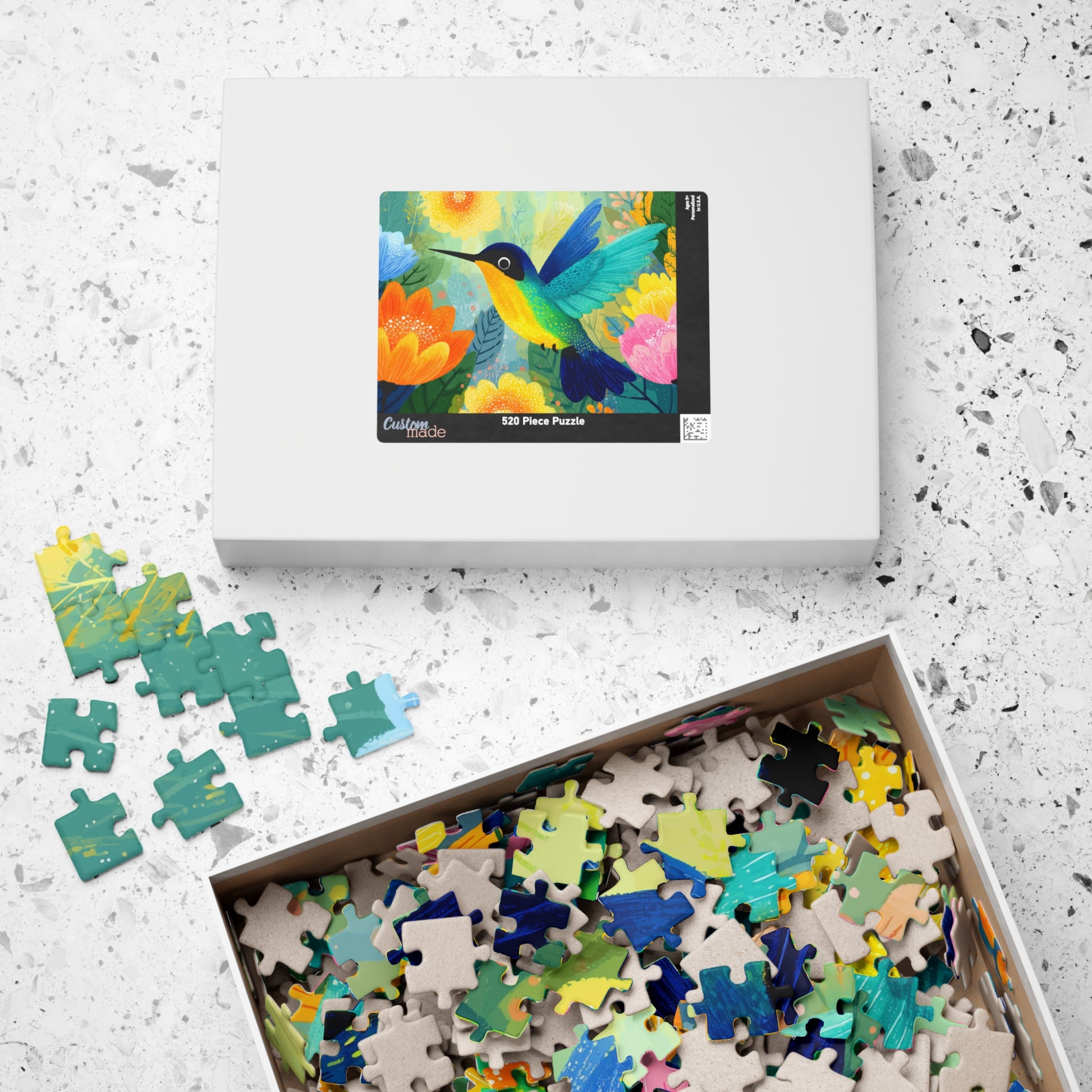 Colorful Hummingbird Illustration Puzzle | Floral Bird Jigsaw Puzzle The Puzzle Chest