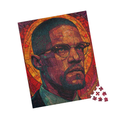 Afrocentric Malcolm X Puzzle, Stained Glass Portrait, Black History Hero, Red Orange Radiant Artwork, Educational Jigsaw, Iconic Historical Figure Puzzle 520 pcs (Vertical) Puzzle The Puzzle Chest