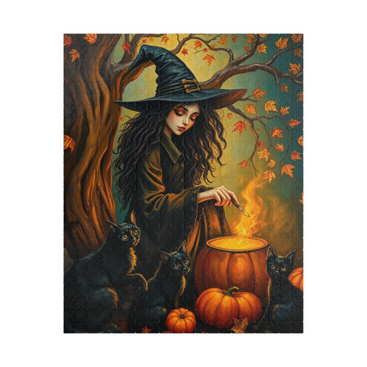 Catspell Cauldron Night Witchy Jigsaw Puzzle, Halloween Scene Perfect for Family Fun, Cozy Nights, Fall Celebrations, Gift for Puzzle Lover