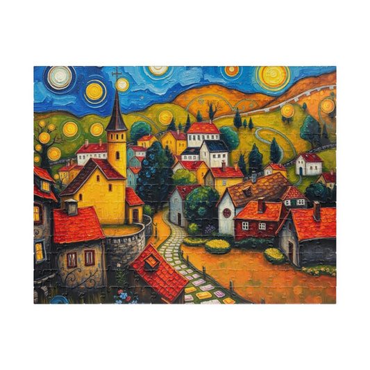 Scenic Village Landscape Jigsaw Puzzle, Holiday or Birthday Gift, Mindful Family Fun Brain Teaser 252 pcs (Horizontal) The Puzzle Chest