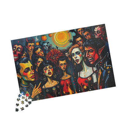 Artistic Halloween-Themed Puzzle, Colorful Character Collage, Perfect for Family Game Night or Solo Fun, Halloween Gift for Puzzle Lover Puzzle The Puzzle Chest