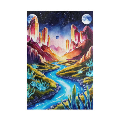 Space Puzzle - Alien Planet Landscape, Crystal Mountains, Blue Rivers, Two Moons, 520-Piece Jigsaw Game, Astronomy Gift, Galaxy Theme 1014 pcs (Vertical) Puzzle The Puzzle Chest