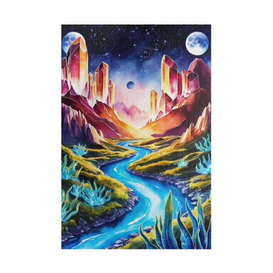 Space Puzzle - Alien Planet Landscape, Crystal Mountains, Blue Rivers, Two Moons, 520-Piece Jigsaw Game, Astronomy Gift, Galaxy Theme 1014 pcs (Vertical) Puzzle The Puzzle Chest
