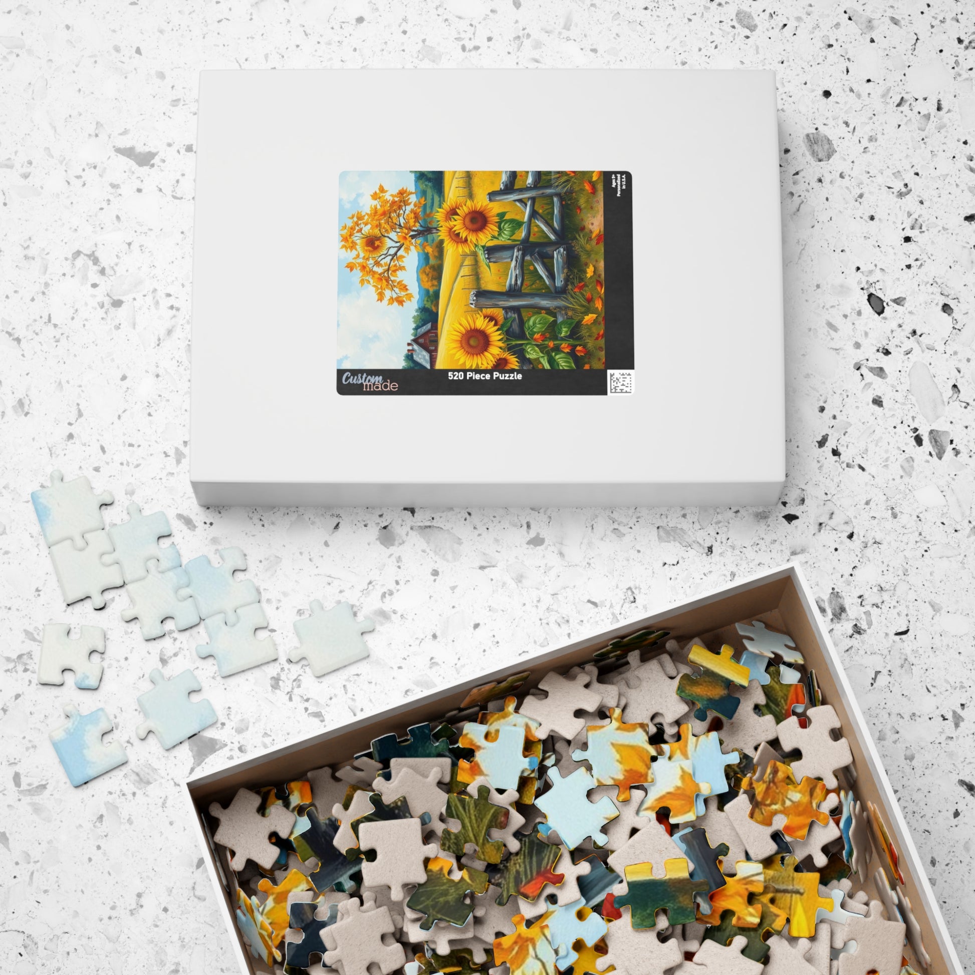 Jigsaw Puzzle, Sunflower Field Landscape Puzzle, Autumn Leaves, Wooden Fence, 110-1014 Pieces, Relaxing Activity, Home Decor, Gift for Puzzle The Puzzle Chest
