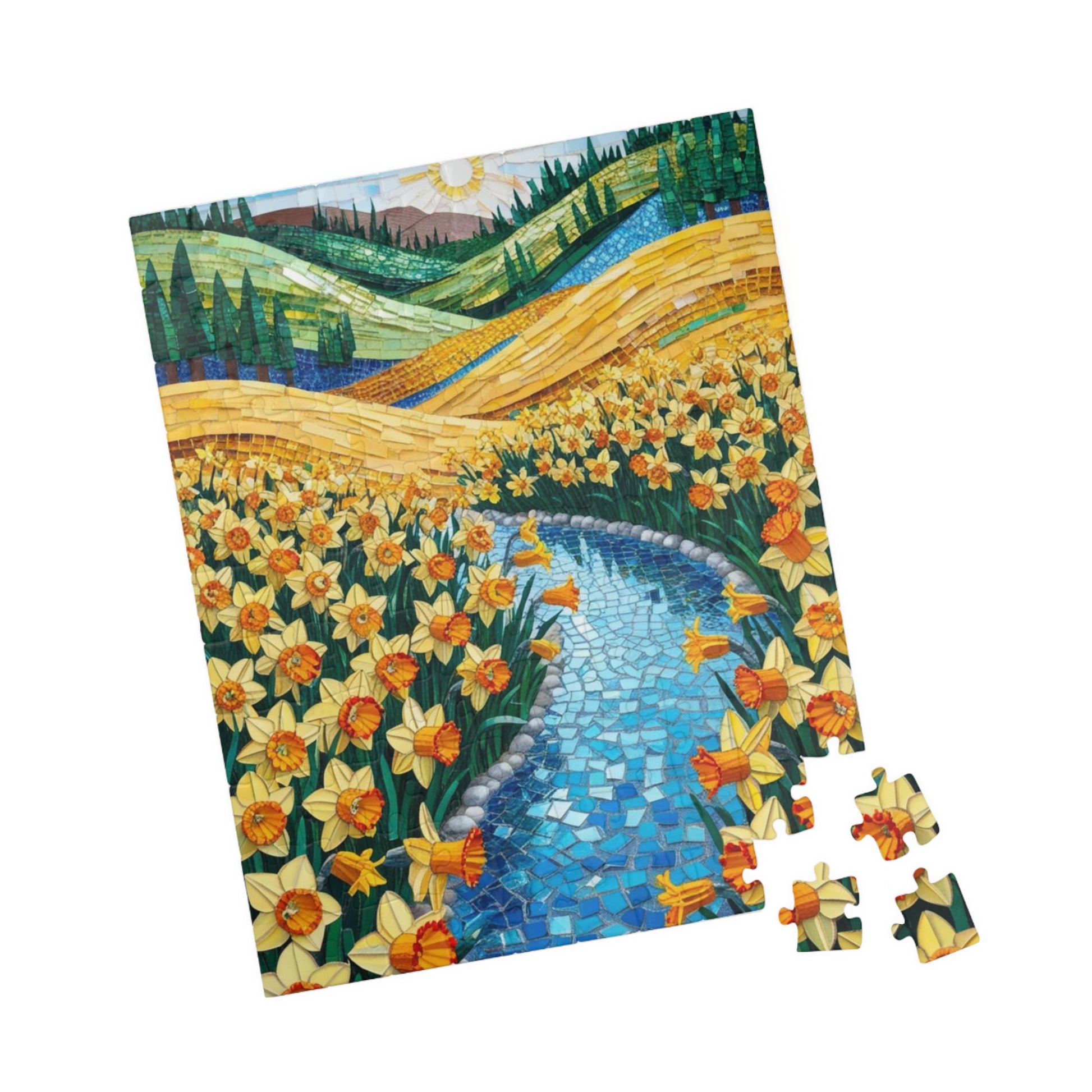Puzzle, Golden Daffodil Valley 110-1014 Piece Jigsaw, Mosaic Nature Scene, Relaxing Indoor Activity, Mindfulness Hobby, Spring Floral Puzzle Puzzle The Puzzle Chest
