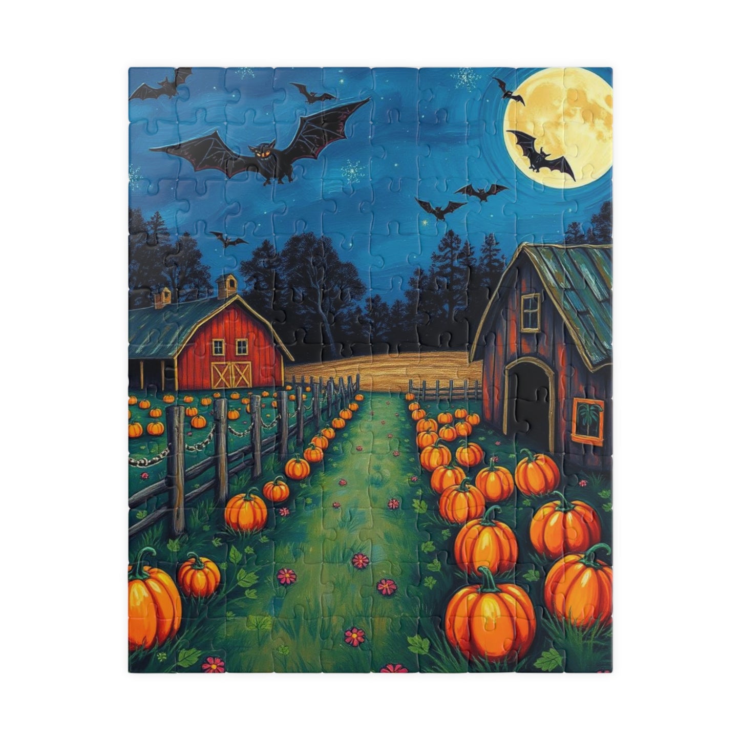 Haunted Pumpkin Patch Festive Halloween Jigsaw Puzzle, Ideal for Family Fun, Autumn Nights, Gift for Puzzle Lover, Cozy Home Activity