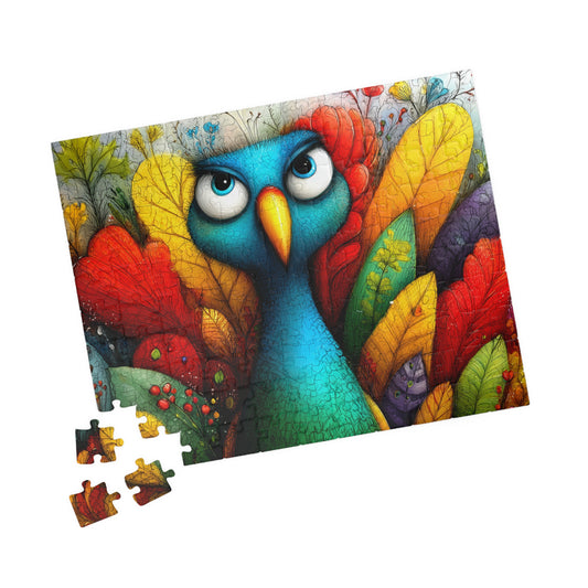 Colorful Blue Bird Illustration Puzzle | 110-1014 Piece Farm Animal Chicken Jigsaw 110 pcs (Horizontal) Puzzle The Puzzle Chest