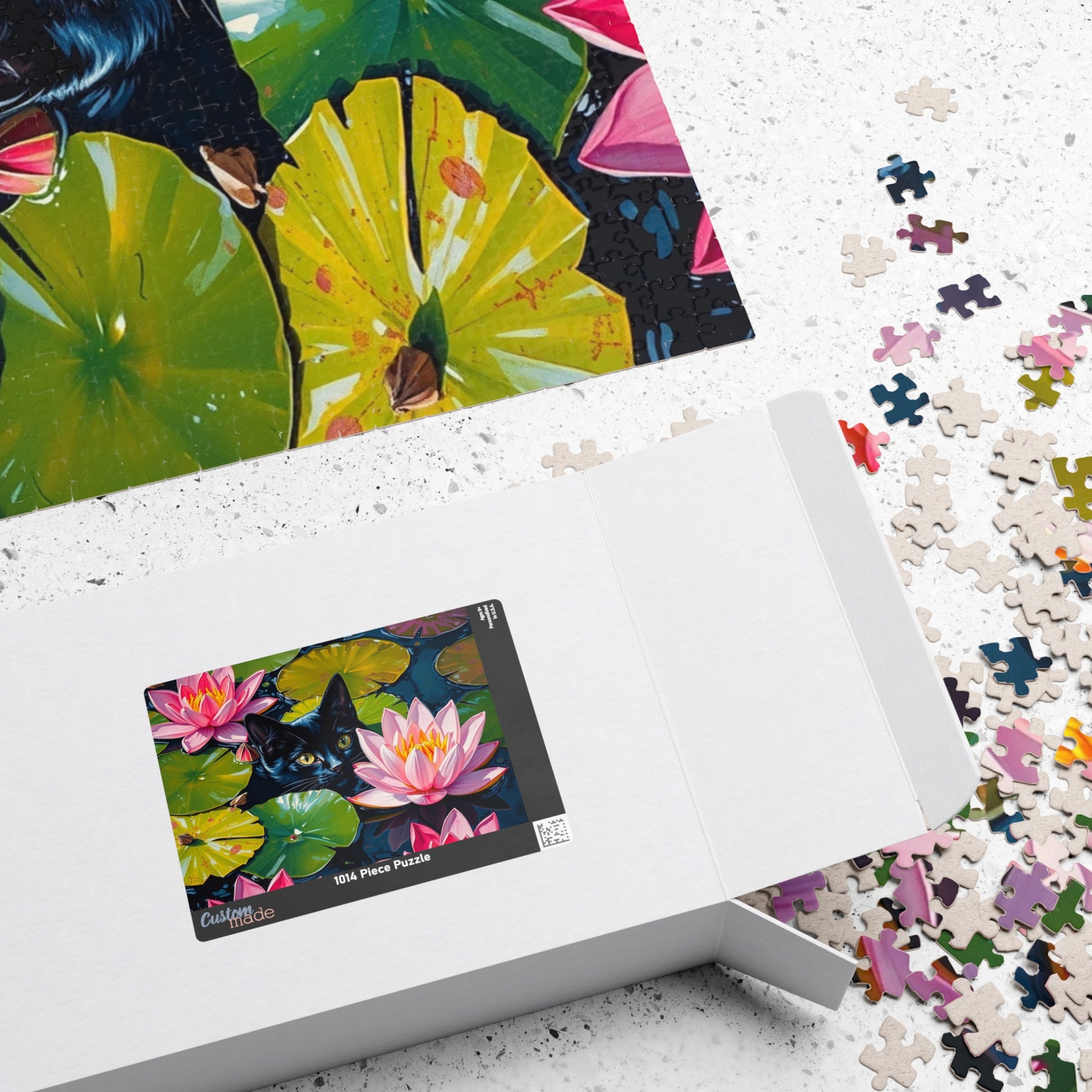 Black Cat Among Water Lilies Puzzle | 110-1014 Piece Animal Jigsaw Puzzle The Puzzle Chest