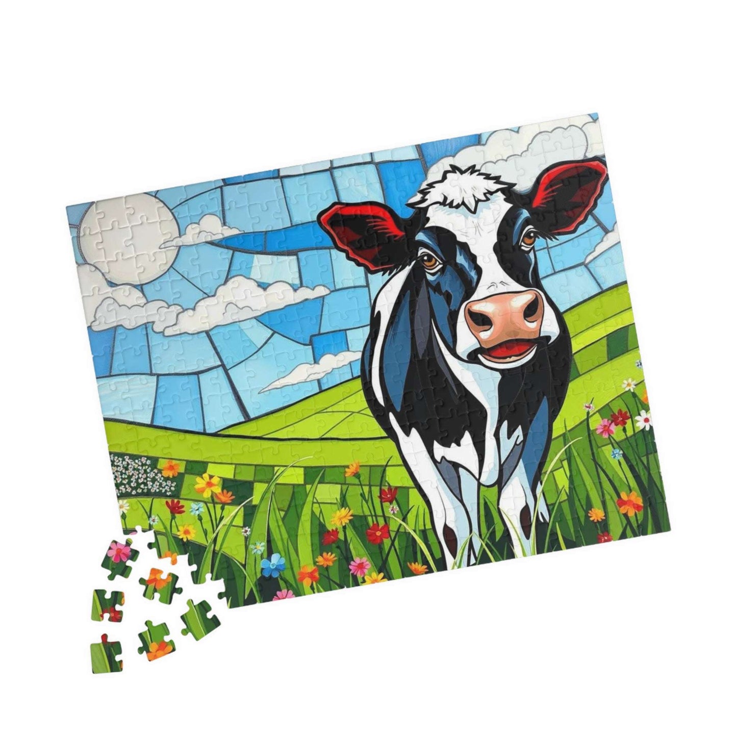 Pasture Bloom Cow Puzzle - Fun Farm Themed Jigsaw, 110-1014 Piece Engaging Family Activity, Mindful Brain Teaser, Unique Animal Lover Gift