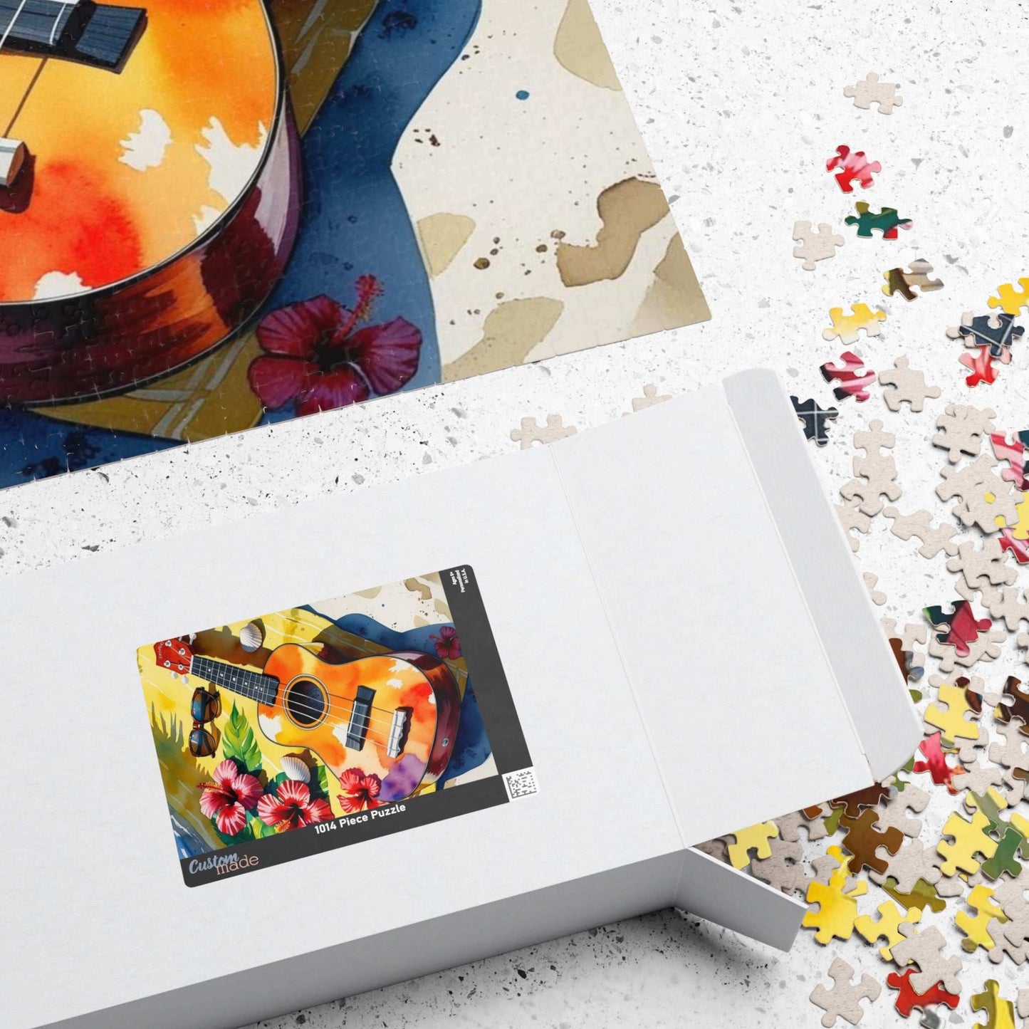 Tropical Beach Ukulele Puzzle with Hibiscus, Seashells, Sunglasses - Summer Gift for Music Lovers, Beach Fans and Relaxing Vacation Vibes
