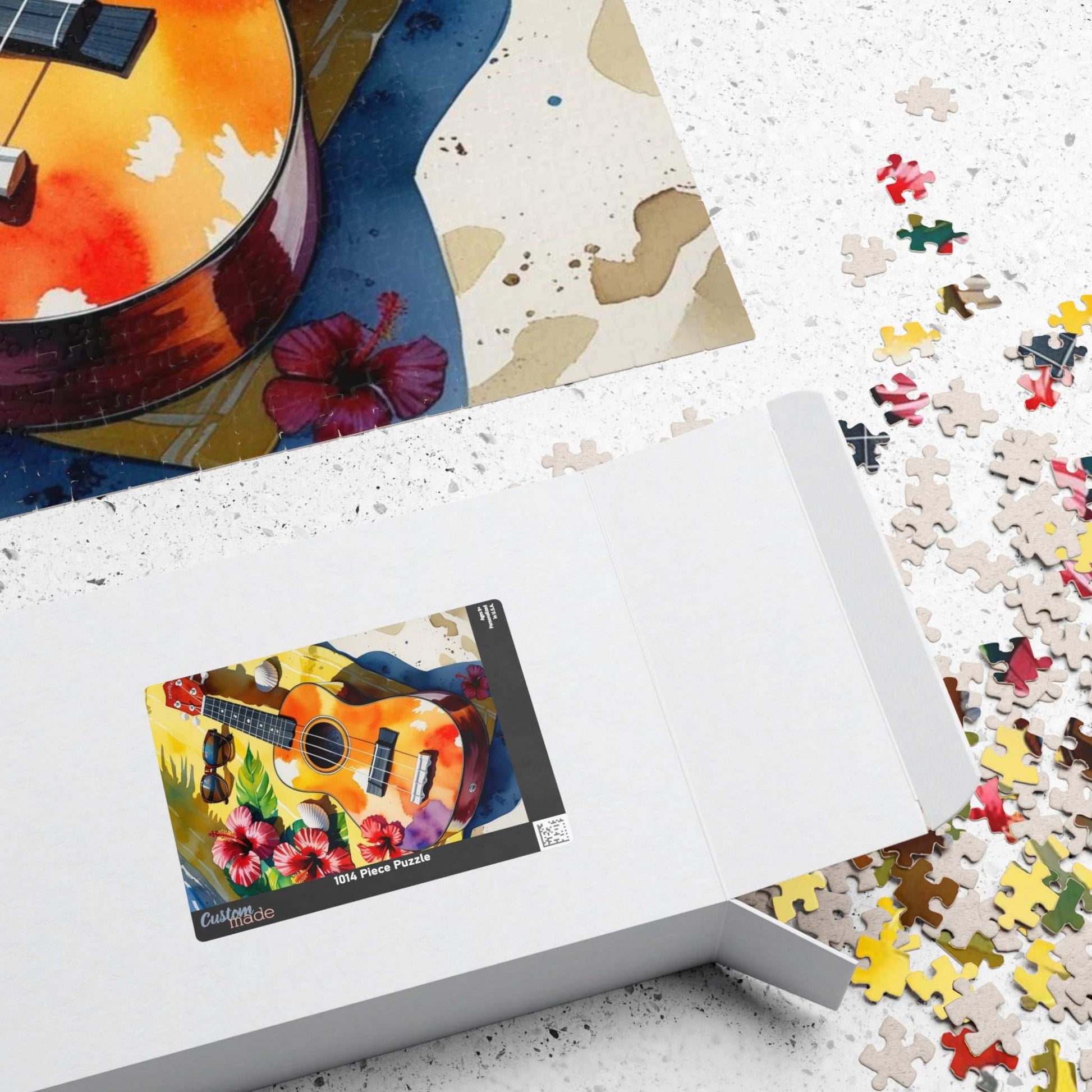 Tropical Beach Ukulele Puzzle with Hibiscus, Seashells, Sunglasses - Summer Gift for Music Lovers, Beach Fans and Relaxing Vacation Vibes