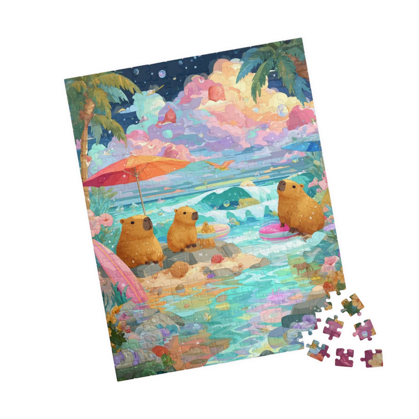 Beach Day Capybaras Puzzle, Tropical Paradise Beach Scene Animal Jigsaw Game 252 pcs (Vertical) Puzzle The Puzzle Chest