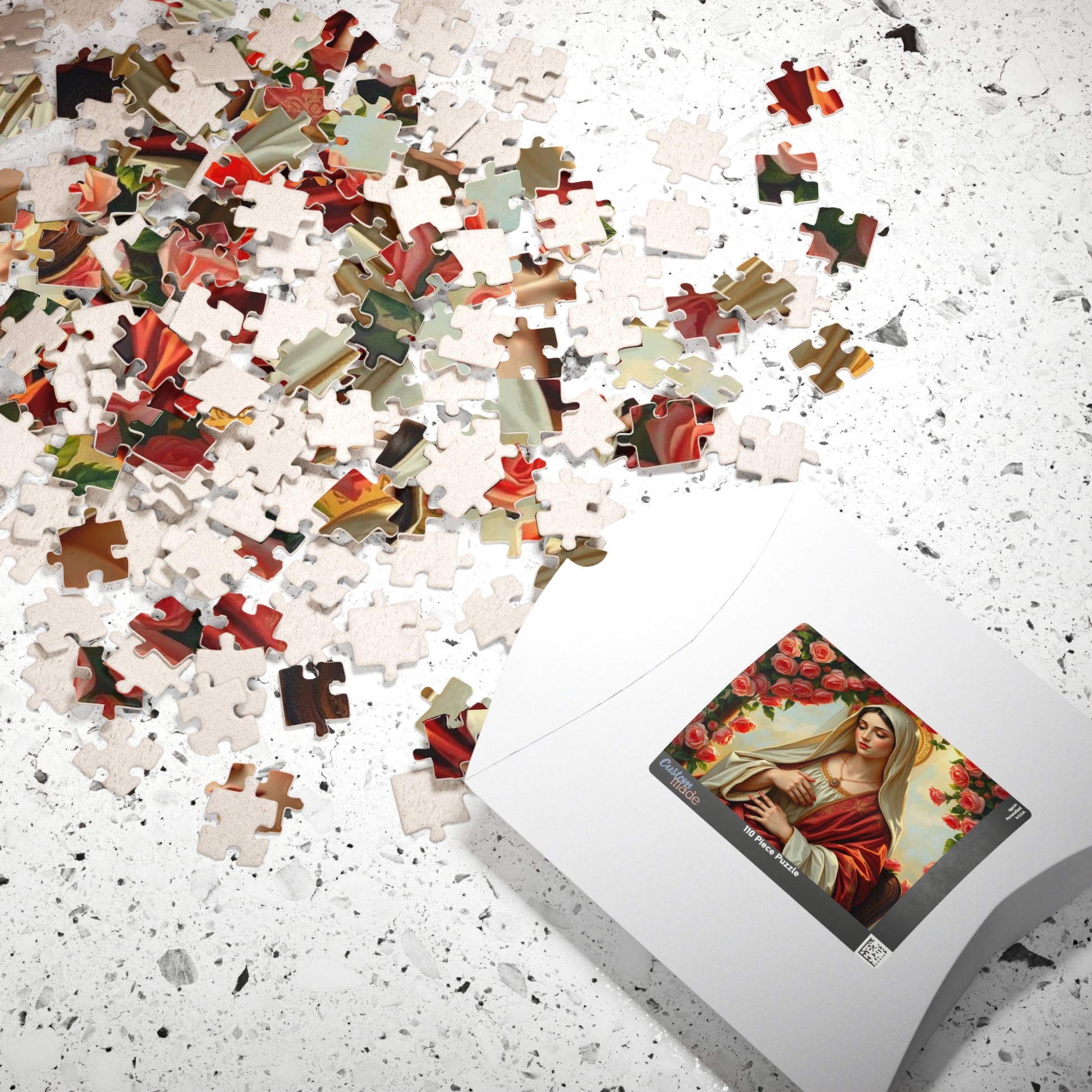 Serene Madonna Jigsaw Puzzle - Rose Design, Religious Art Puzzle, Faith-Based Puzzle, Ideal for Solo Fun, Game Night, Puzzle Lover Gift Puzzle The Puzzle Chest