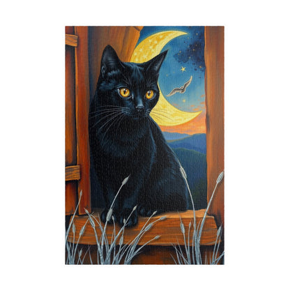 Sanctuary Window Watcher Puzzle - Mystical Cat Jigsaw Game Night Sky Theme, 110, 252, 520, 1014-piece Cat Lover Gift, Puzzle Enthusiast