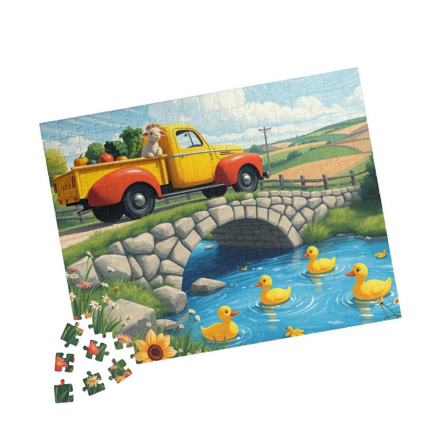 Vintage Farm Truck Duck Pond Jigsaw Puzzle — 110–1014 Piece Puzzle for Families & Kids 252 pcs (Horizontal) Puzzle The Puzzle Chest