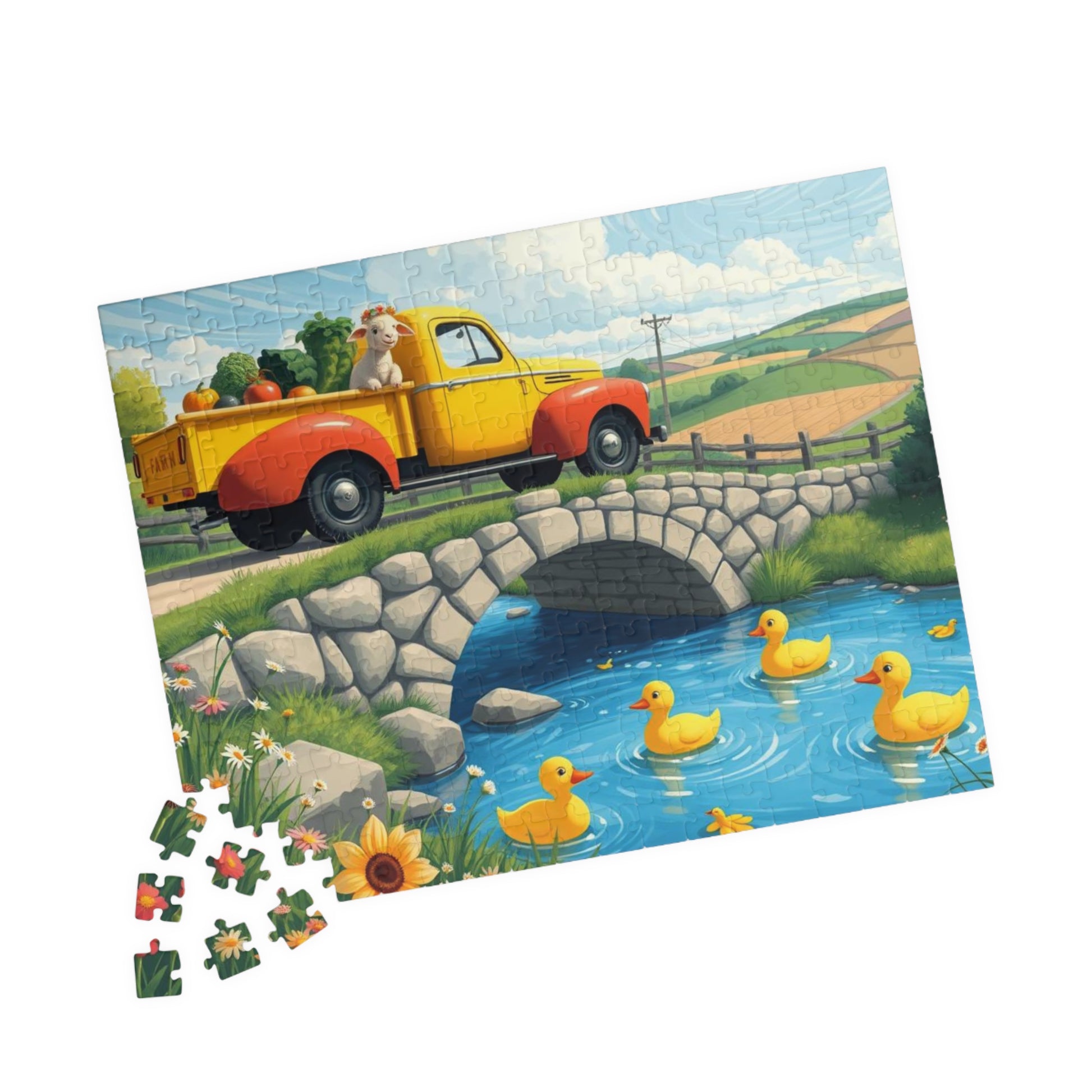Vintage Farm Truck Duck Pond Jigsaw Puzzle — 110–1014 Piece Puzzle for Families & Kids 252 pcs (Horizontal) Puzzle The Puzzle Chest