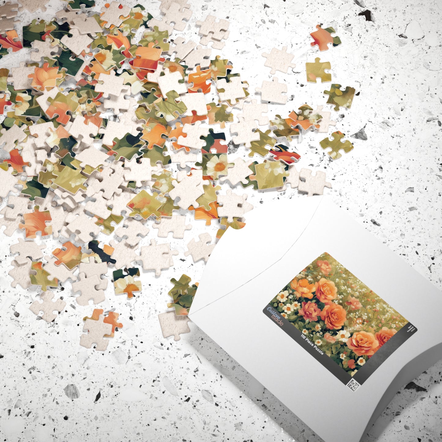 Floral Garden Jigsaw Puzzle — Vintage Orange Rose Meadow Flower Game
