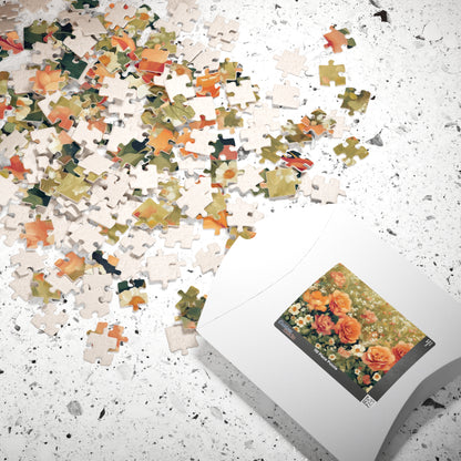 Floral Garden Jigsaw Puzzle — Vintage Orange Rose Meadow Flower Game