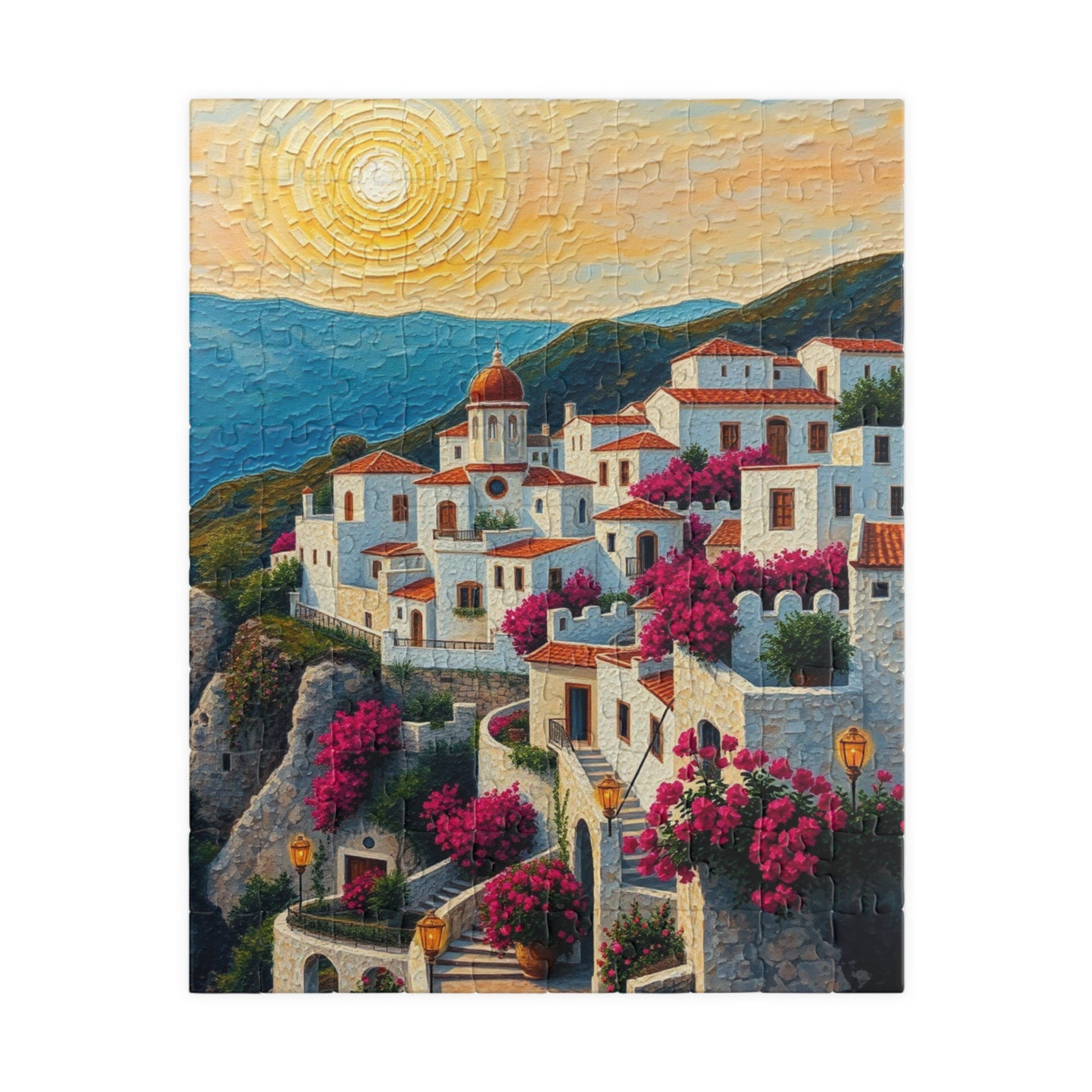 Mediterranean Village Jigsaw Puzzle - Mosaic Design, Tabletop Game for Family Activity, Mental Exercise, Quiet Pastime, Puzzle Lover Gift 110 pcs (Vertical) The Puzzle Chest