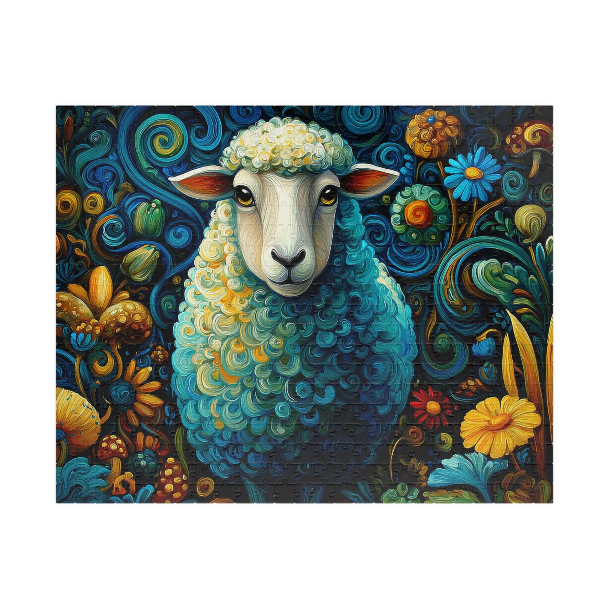 Colorful Sheepscape Puzzle 110/252/500 Piece Jigsaw | Whimsical Floral Sheep Art Puzzle The Puzzle Chest