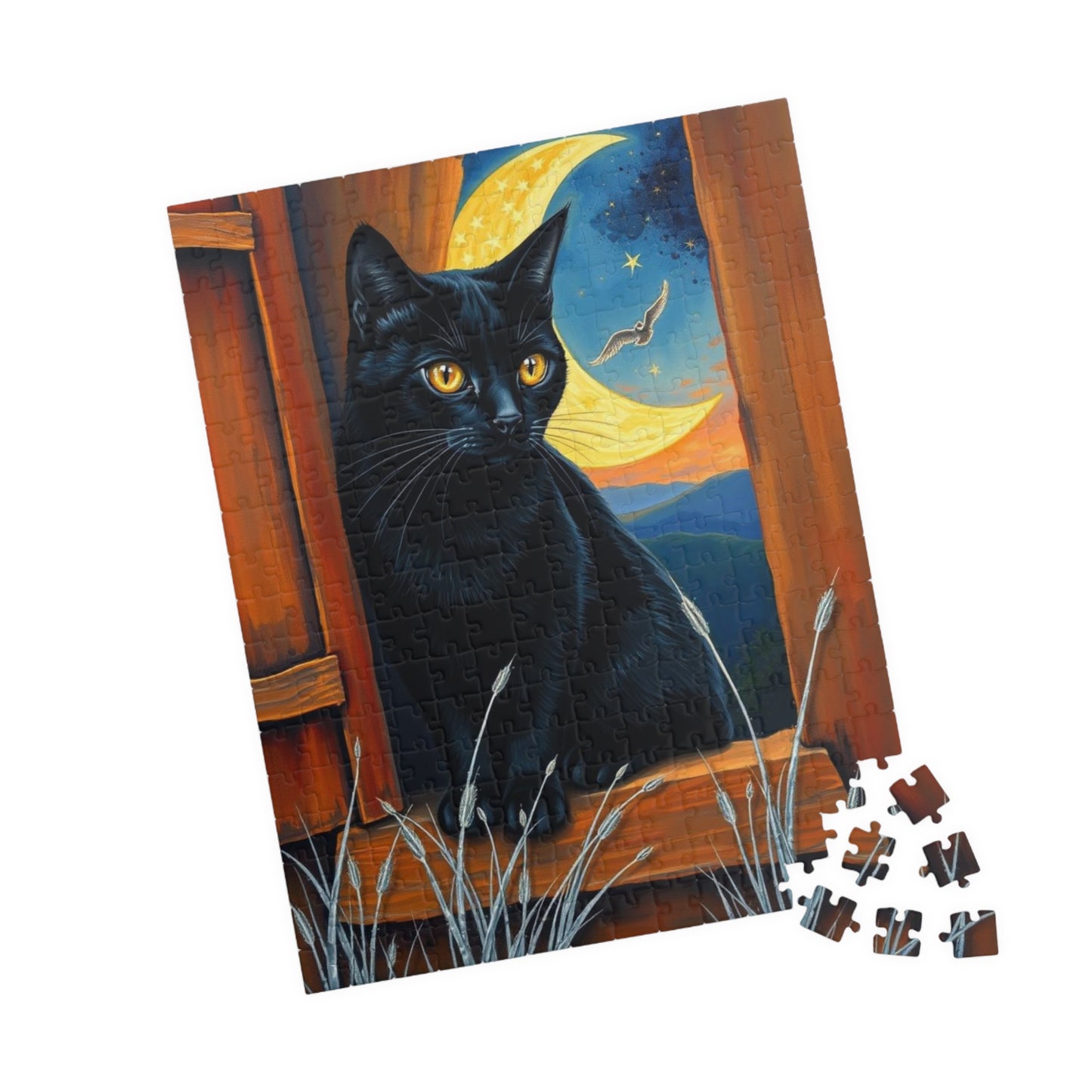Sanctuary Window Watcher Puzzle - Mystical Cat Jigsaw Game Night Sky Theme, 110, 252, 520, 1014-piece Cat Lover Gift, Puzzle Enthusiast