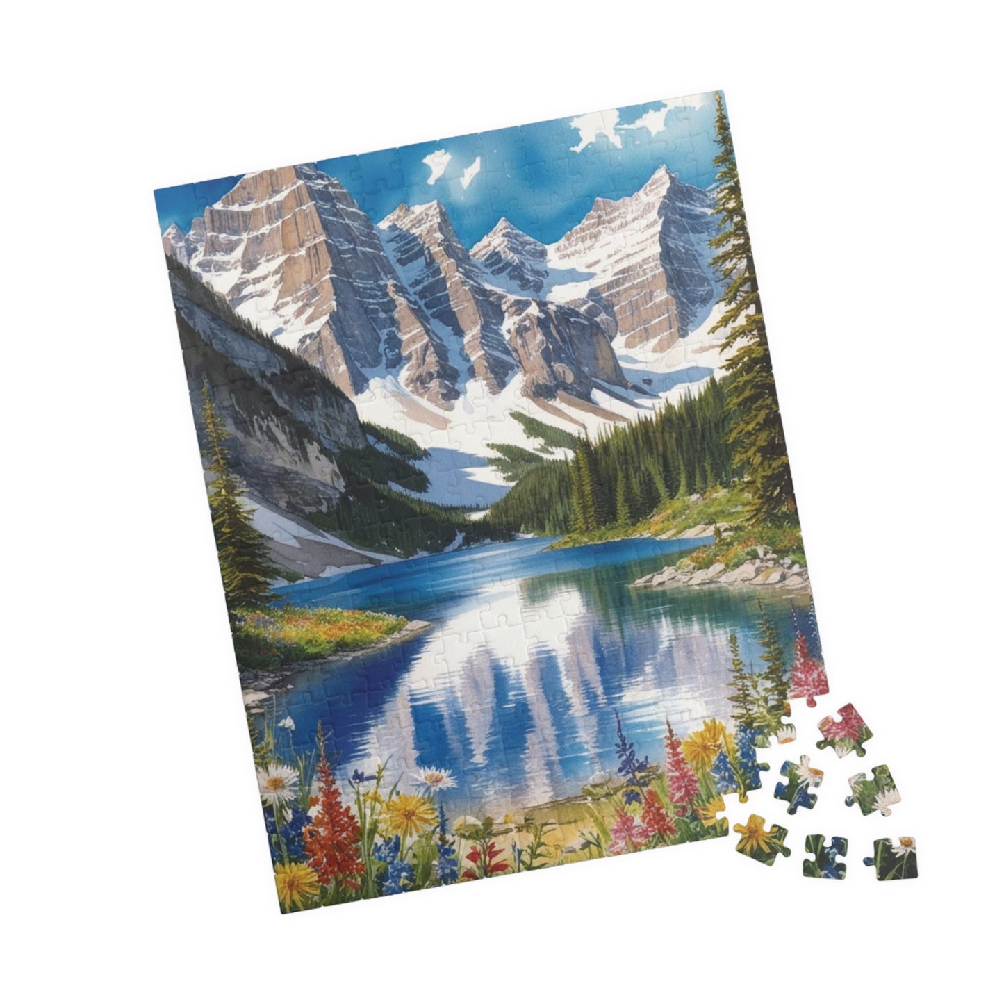 Serene Mountain Lake Landscape Puzzle, Snowy Peaks Wildflowers Art Jigsaw, Nature Lovers Gift, Fun Family Game Night Activity, Leisure Hobby Puzzle The Puzzle Chest