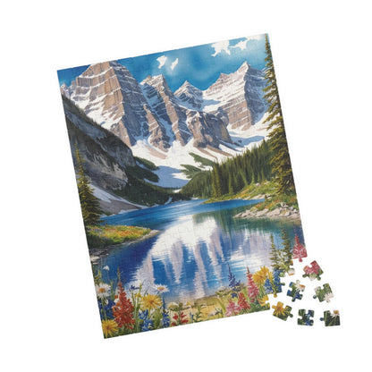 Serene Mountain Lake Landscape Puzzle, Snowy Peaks Wildflowers Art Jigsaw, Nature Lovers Gift, Fun Family Game Night Activity, Leisure Hobby Puzzle The Puzzle Chest