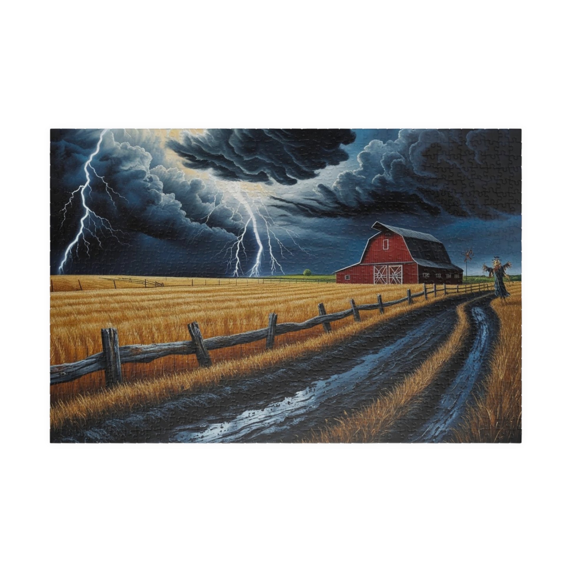 Stormy Barn Scene Puzzle | Relaxing Home Activity, Farmhouse Decor, Family Game Night, Nature Lover Gift, Rainy Day Fun 1014 pcs (Horizontal) Puzzle The Puzzle Chest