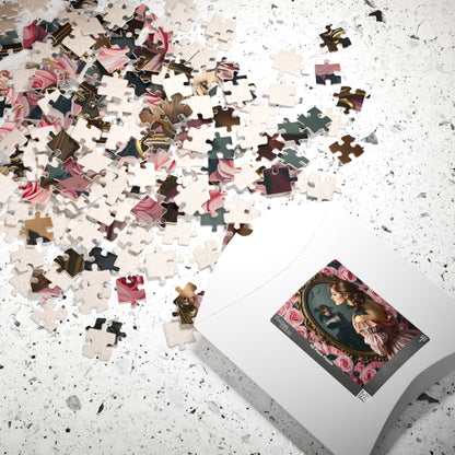 Dark Romance Gothic Puzzle, Victorian Woman and Floral Mirror Transformation Scene, Fantasy Fairytale Jigsaw Game for Adults, Unique Gift Puzzle The Puzzle Chest