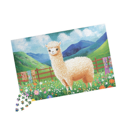 Alpaca in Flower Meadow Puzzle | Scenic Mountain Jigsaw 1014 pcs (Horizontal) Puzzle The Puzzle Chest