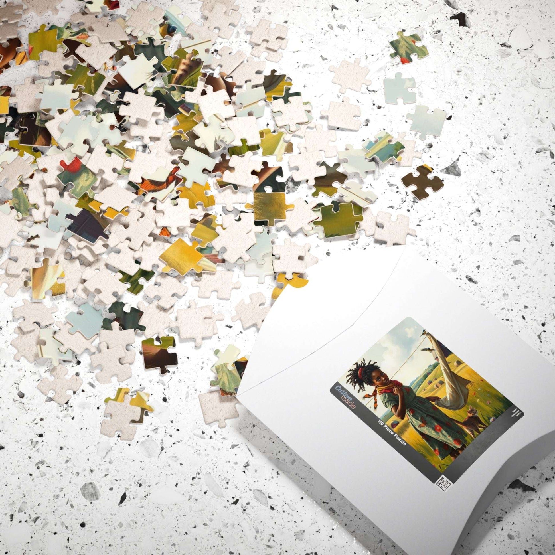 The Laundress Jigsaw Puzzle – Black Woman Hanging Laundry with Cat, Afrocentric Art, African American Artwork Puzzle The Puzzle Chest