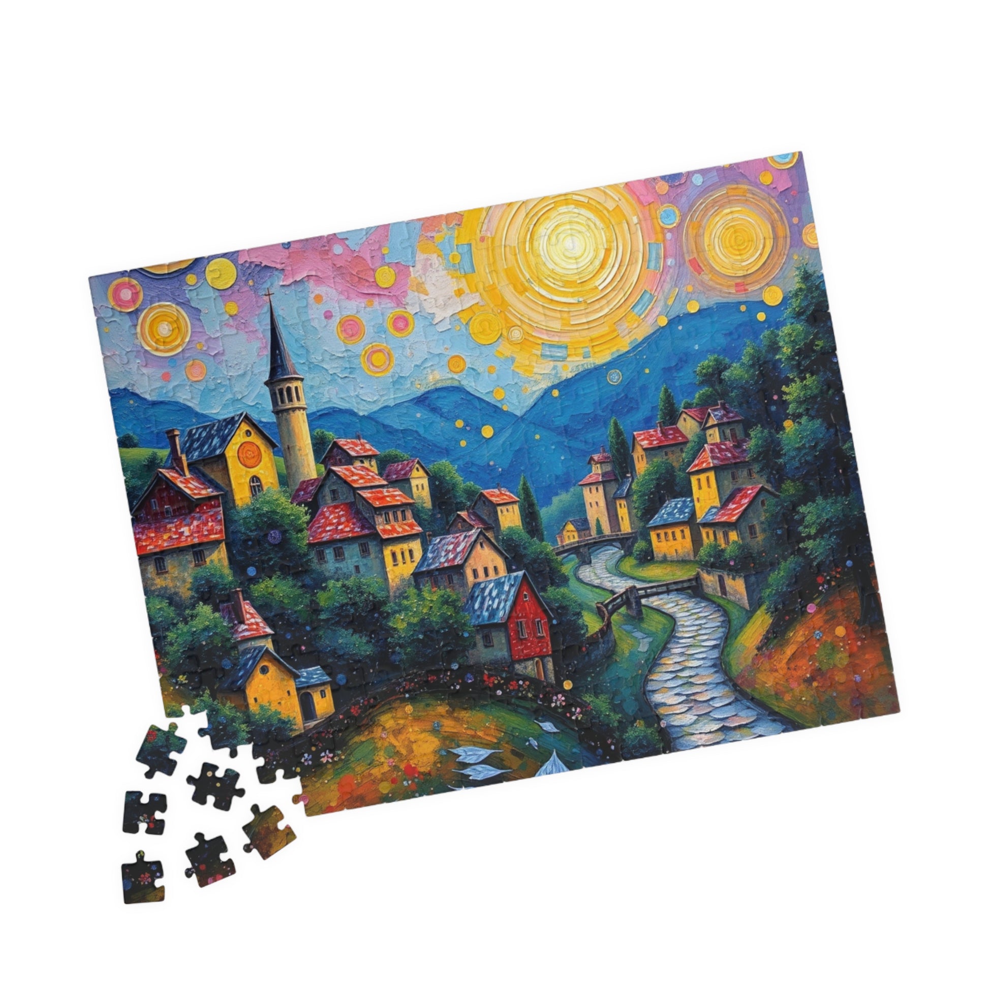 Colorful Village Art Jigsaw Puzzle for Adults, Stress Relief Gift for Friends, Family Game Night, Unique Brain Teaser, Relaxation Activity The Puzzle Chest