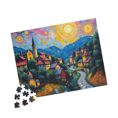 Colorful Village Art Jigsaw Puzzle for Adults, Stress Relief Gift for Friends, Family Game Night, Unique Brain Teaser, Relaxation Activity The Puzzle Chest
