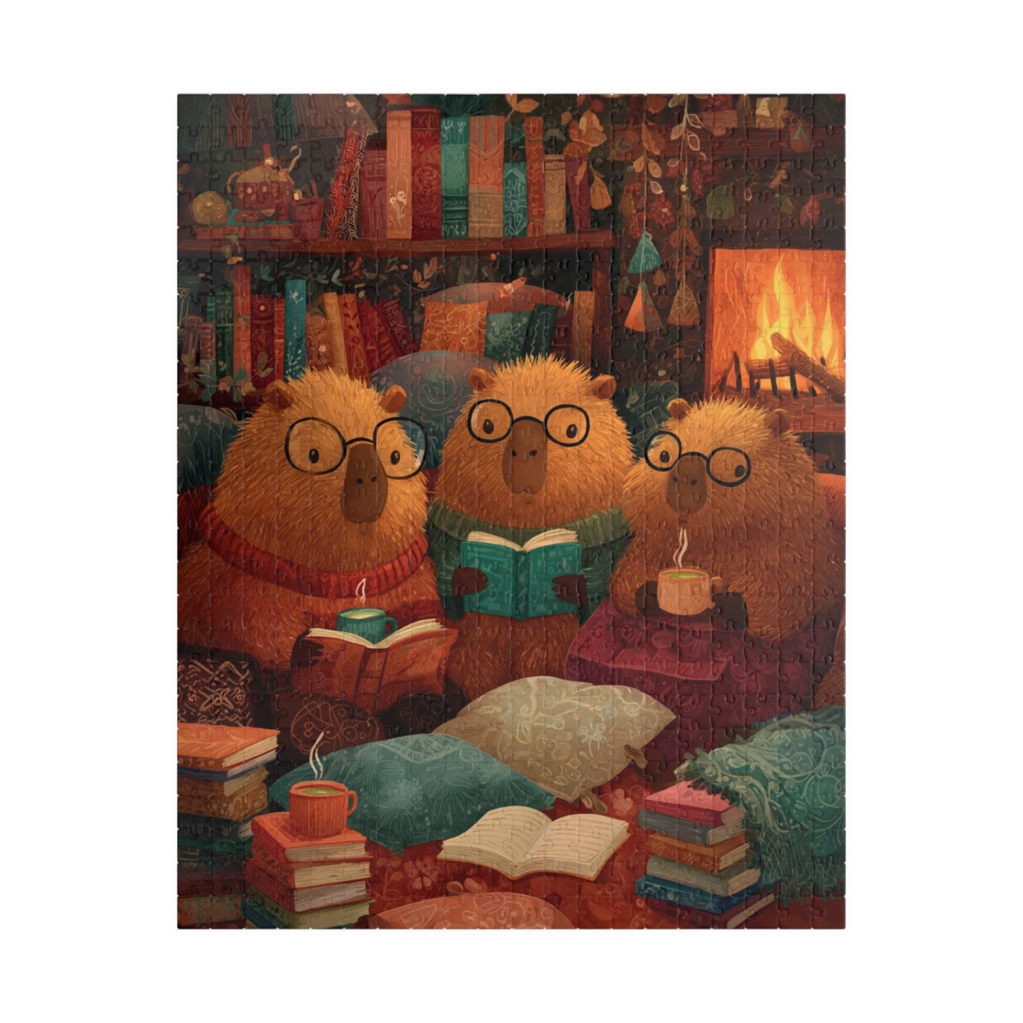 Capybaras Book Nook Jigsaw Puzzle, Cozy Animal Themed Game for Kids and Adults Puzzle The Puzzle Chest
