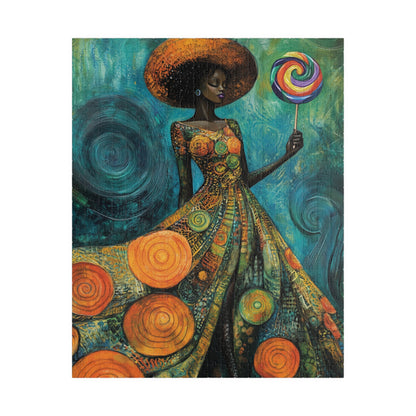 Afrocentric Woman with Lollipop Puzzle | Black Woman Art Jigsaw Game