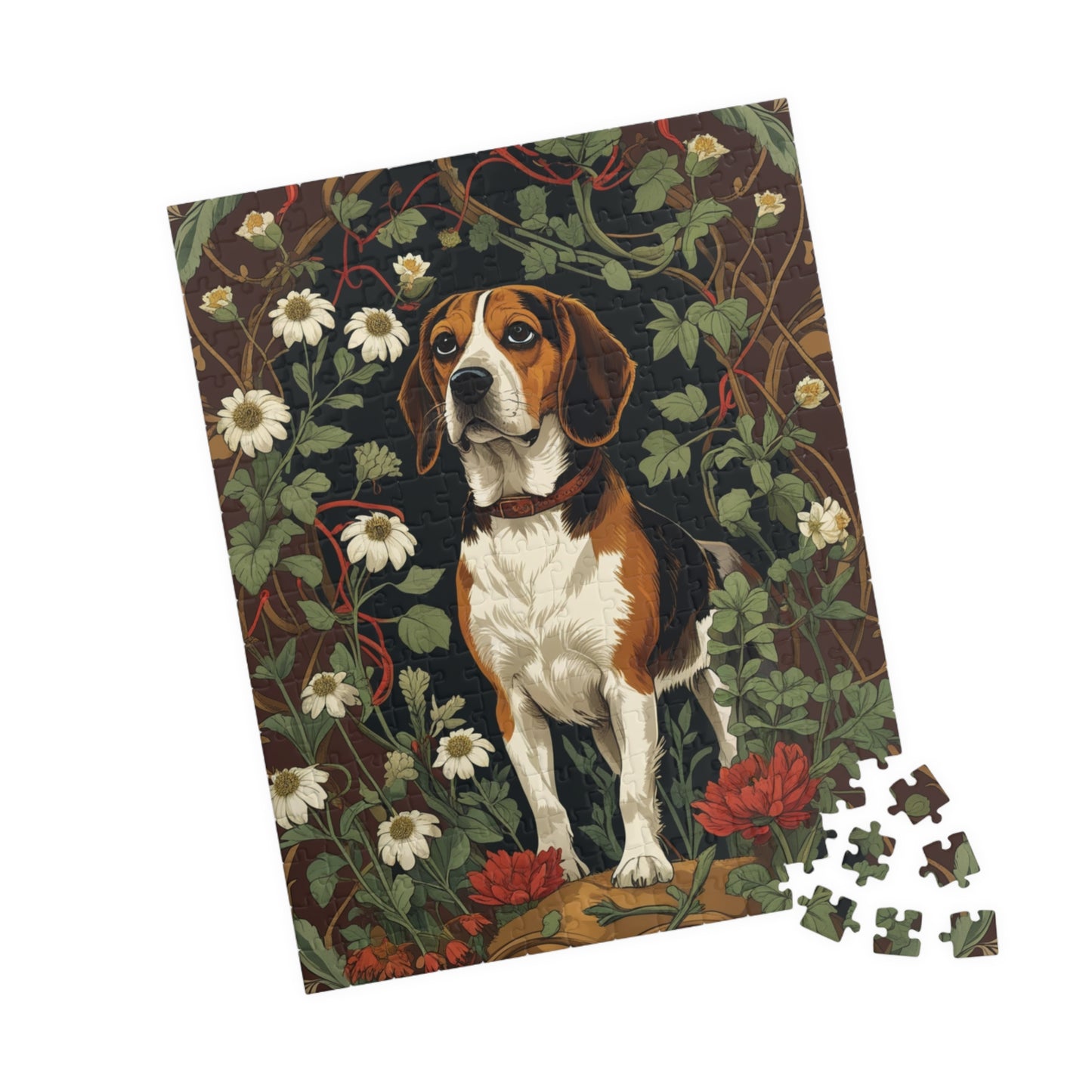 Vintage Beagle Jigsaw Puzzle, Woodland Forest Floral Flower Dog Theme Game, Indoor Fun Family Friendly Activity, Pet Owner Gift, Animal Love Puzzle The Puzzle Chest