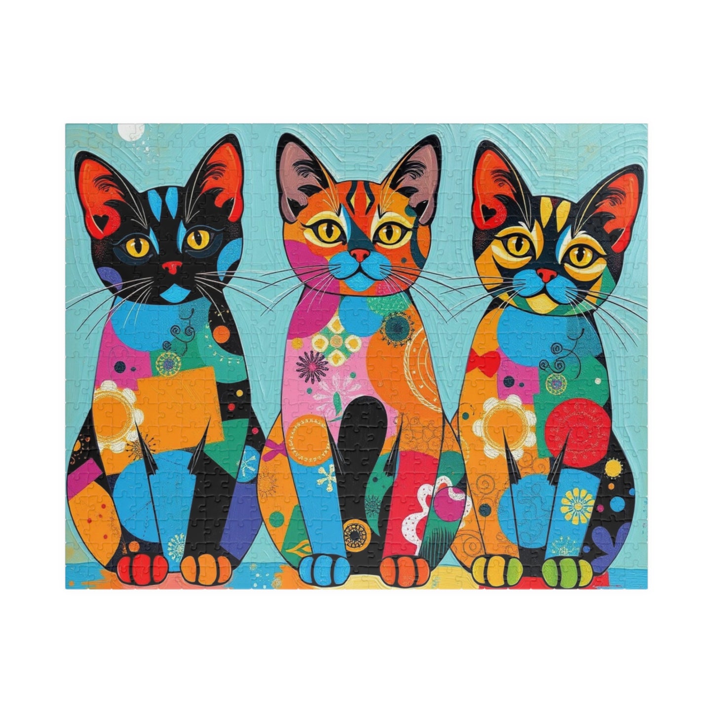 Colorful Cat Puzzle | 110, 252, 520, 1014-piece Pop Art Jigsaw Game | Fun Family Activity, Cat Lover Gift 520 pcs (Horizontal) Puzzle The Puzzle Chest